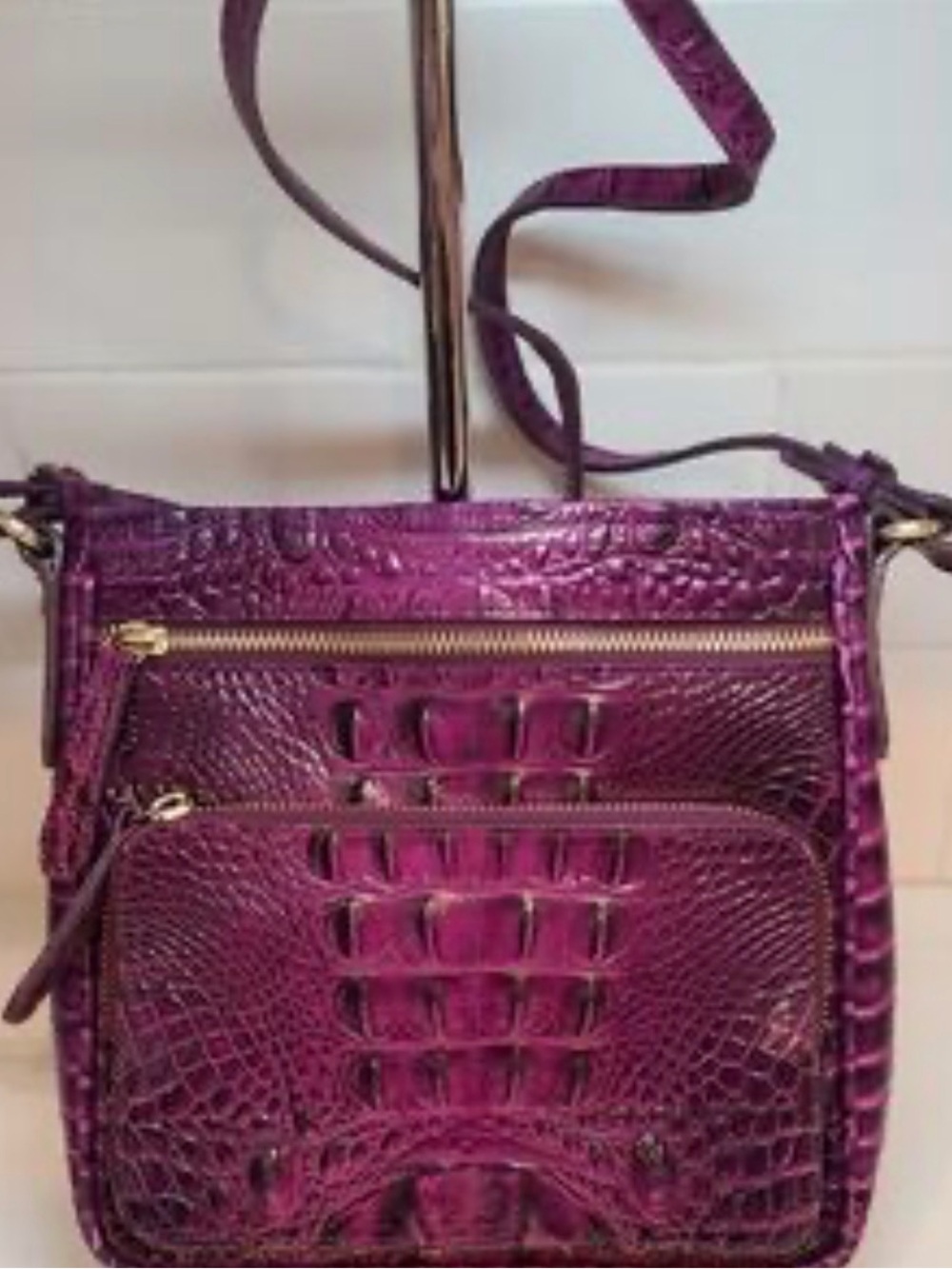 Amazing Brahmin Purple Croc-Embossed Crossbody Bag